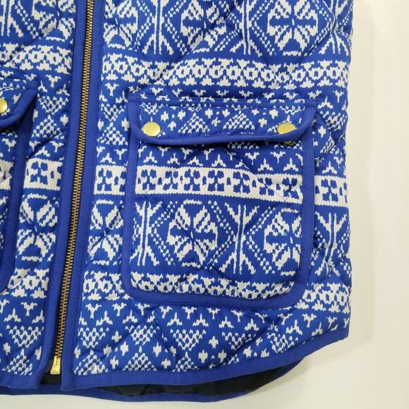 J. Crew Blue Fair Isle Quilted Printed Down Puffer Vest - Picture 9 of 12